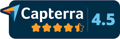 Abbildung des Logos von Capterra. Planery ist auf der unabhängigen Bewertungsplattform Capterra gelistet und wird mit 4,5 Sternen bewertet..